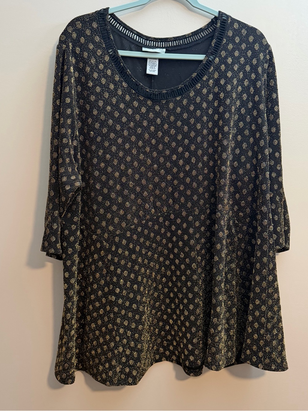 Catherines Black Knit Top with Gold Metallic Accents